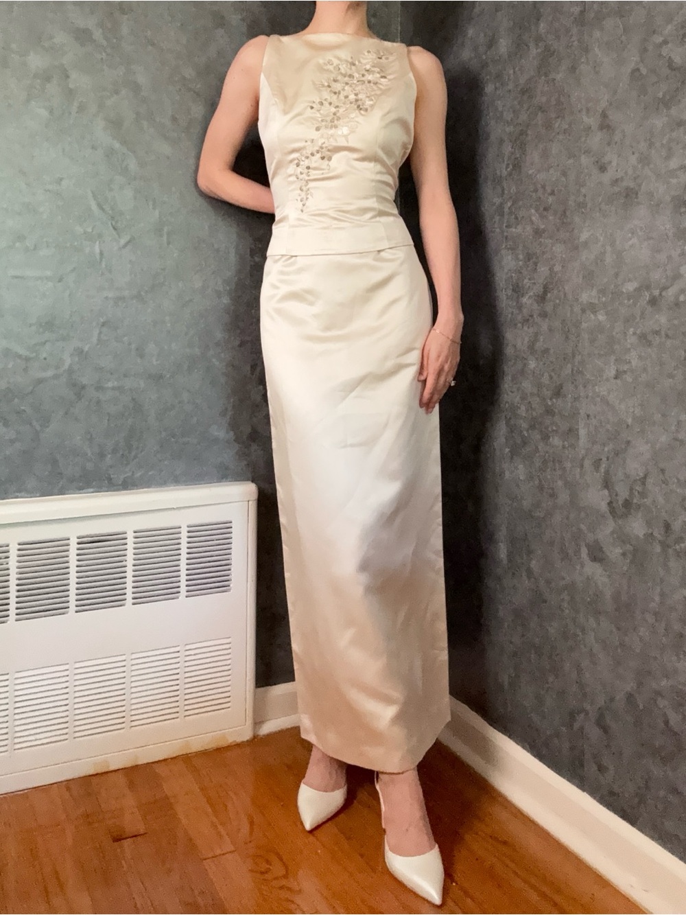 Vintage 1990s Champagne Satin Wedding / Elopement Dress Size 4 ✨